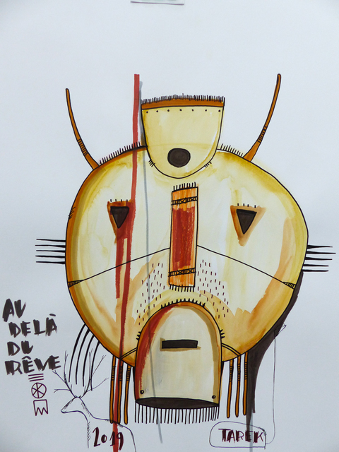 TAREK, ‘au delà du rêve’, 2019, Drawing, Collage or other Work on Paper, Tea, watercolor, color ink and posca on paper, Galerie Carole Kvasnevski