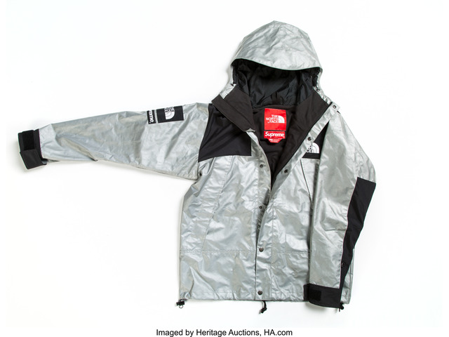 silver north face jacket