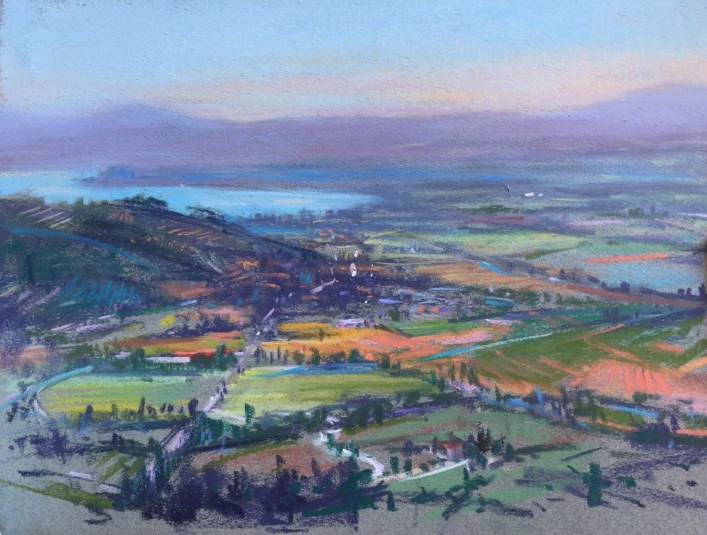 "Cortona View," Pastel on paper, 9 x 12
When painting this aerial view of Cortona, Italy, the colors in the landscape were wonderful. Sunflowers, grasses, the water, the greens in the trees, the blues and purples in the shadows." - Linda Richichi "Cortona View," Pastel on paper, 9 x 12
When painting this aerial view of Cortona, Italy, the colors in the landscape were wonderful. Sunflowers, grasses, the water, the greens in the trees, the blues and purples in the shadows." - Linda Richichi