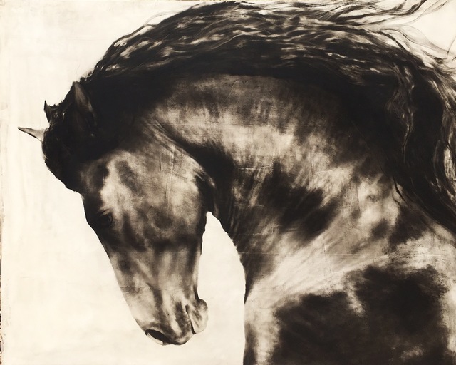 Kenneth Peloke, ‘"Born King" Large scale Black and White Majestic Depiction of Horse Running’, 2010-2017, Painting, Oil on Panel, Eisenhauer Gallery
