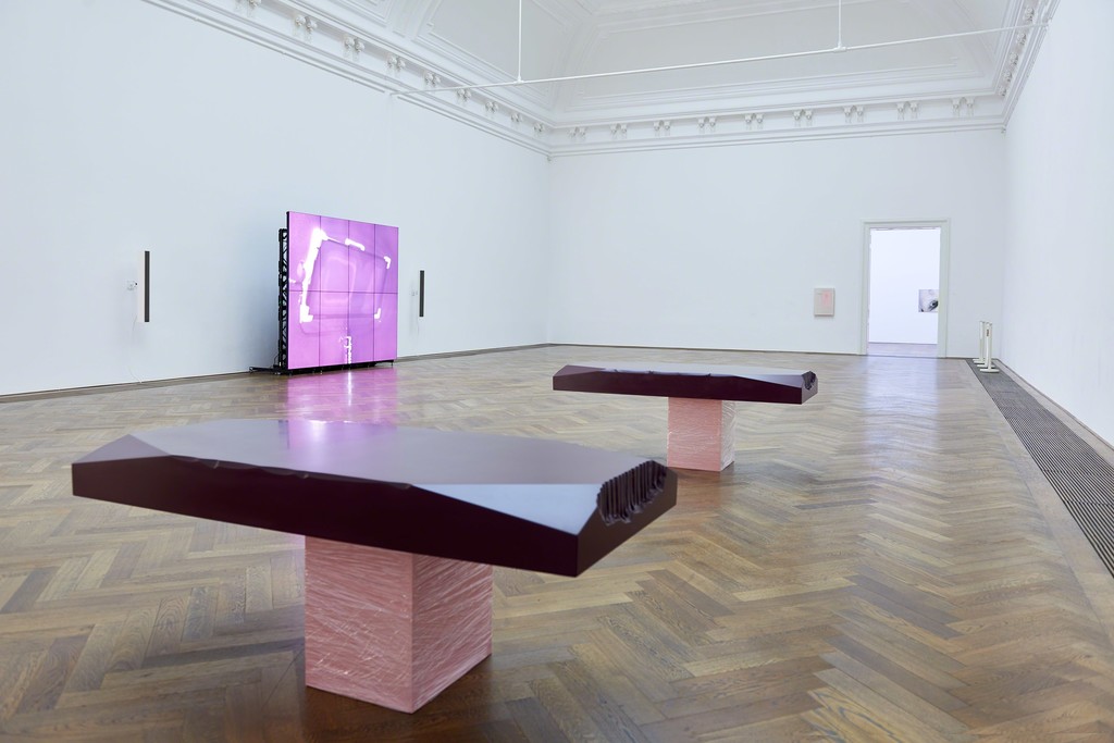 Shahryar Nashat, installation view, "The Cold Horizontals," Kunsthalle Basel, 2017.
Photo: Philipp Hänger / Kunsthalle Basel Shahryar Nashat, installation view, "The Cold Horizontals," Kunsthalle Basel, 2017.
Photo: Philipp Hänger / Kunsthalle Basel