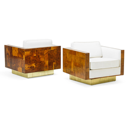 Pair Of Cityscape Swivel Lounge Chairs, USA