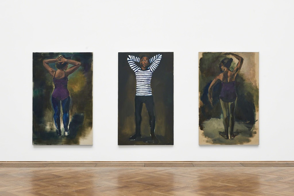 Lynette Yiadom-Boakye, Installation view "A Passion To A Principle," Kunsthalle Basel, 2016, view on (f.l.t.r.) "Pressure From A Didact," "Witching Hour," "Militant Pressures" (all 2016). Photo: Philipp Hänger Lynette Yiadom-Boakye, Installation view "A Passion To A Principle," Kunsthalle Basel, 2016, view on (f.l.t.r.) "Pressure From A Didact," "Witching Hour," "Militant Pressures" (all 2016). Photo: Philipp Hänger