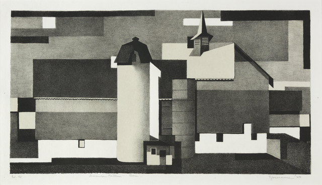 Benton Spruance, ‘American Pattern - Barn’, 1940, Print, Lithograph printed in tan and black on Rives wove paper, full margins., Catherine E. Burns Fine Prints