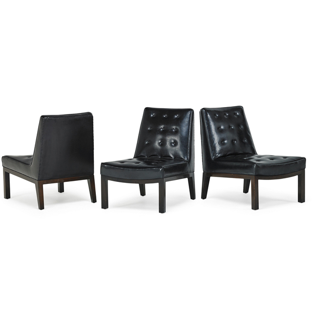 Edward Wormley, ‘Three Lounge Chairs, Berne, IN’, 1970s, Design/Decorative Art, Mahogany, Vinyl, Rago/Wright