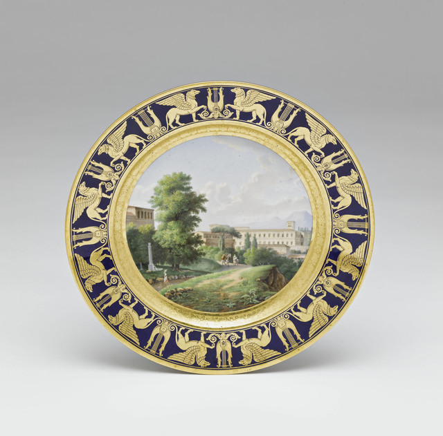 Sèvres Porcelain Manufactory, ‘Assiettes du service des vues diverses : Vue du Museum du Belvédère à Rome (Plate with different views (part of service): View of Belvedere Museum from Rome)’, Château de Fontainebleau