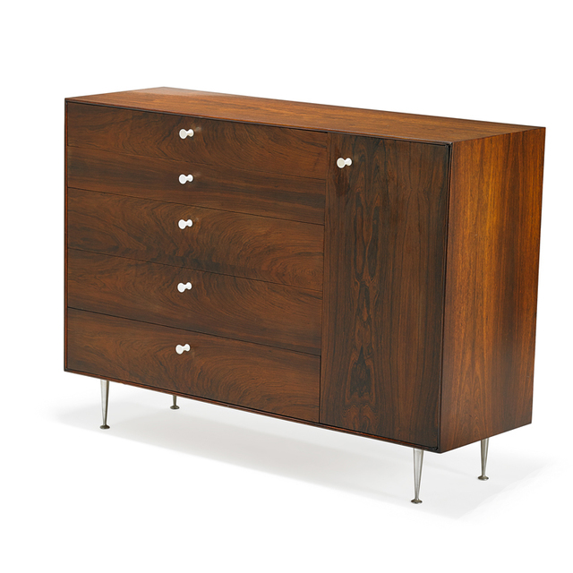 George Nelson, ‘Thin Edge cabinet (no. 5245), Zeeland, MI, 1950s’, 1950s, Design/Decorative Art, Rosewood, porcelain, aluminum, Rago/Wright