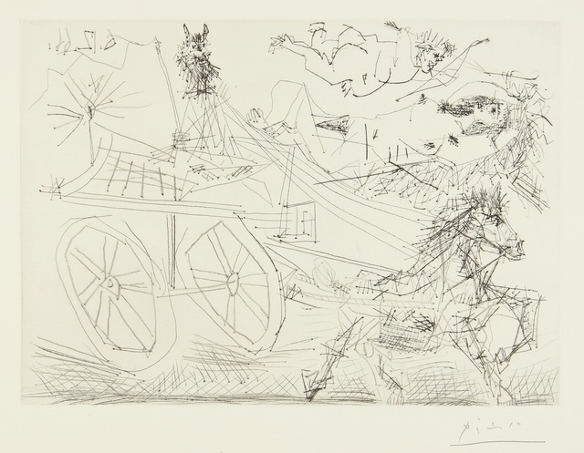 Pablo Picasso, ‘Charrette foraine conduite par un petit animal, avec nu et amour dans le ciel (B. 1398; Ba. 1462)’, 1966, Sotheby's