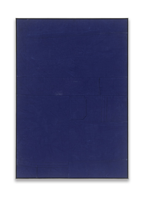Simon Mullan, ‘Blaumänner #77’, 2018, Painting, Textile, steel frame, DITTRICH & SCHLECHTRIEM